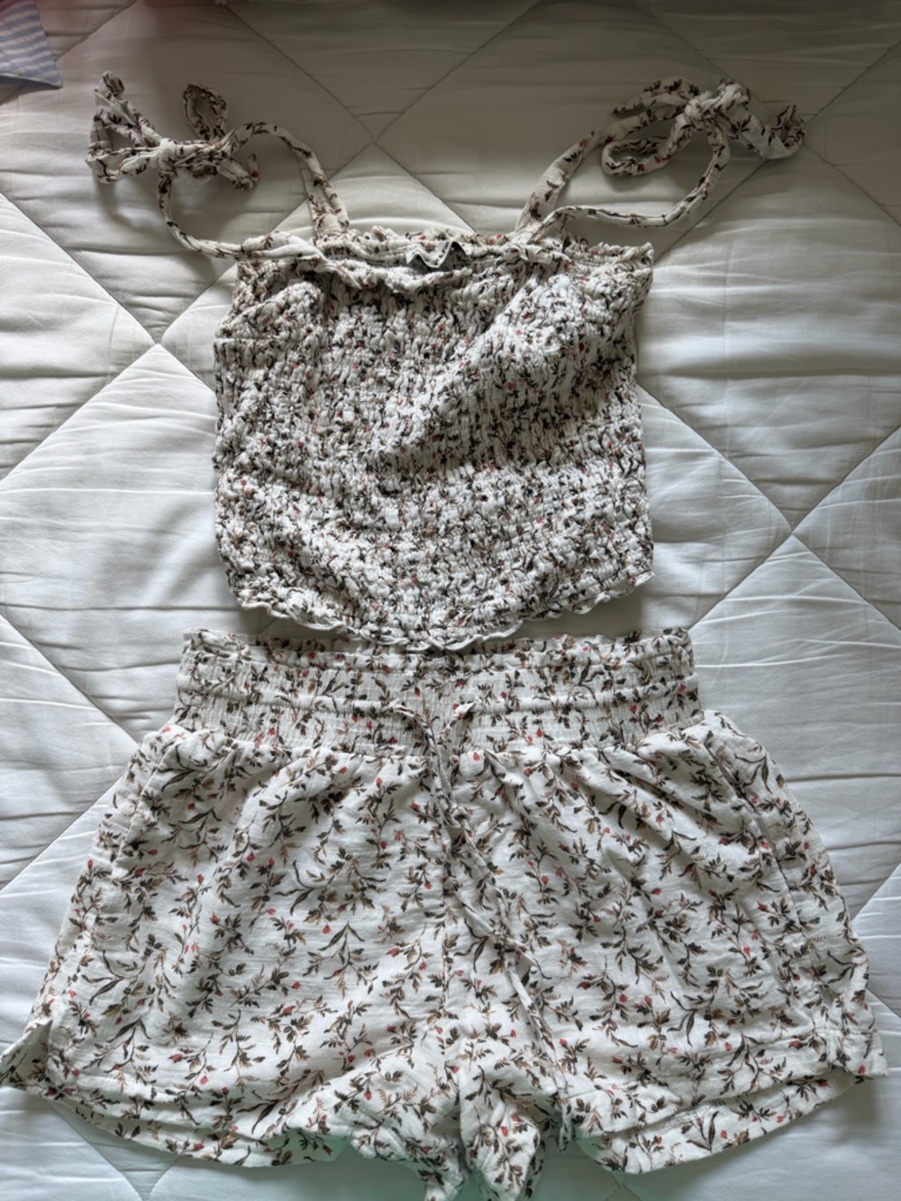 Abercrombie & Fitch Cream Floral Smocked Two-Piece Set